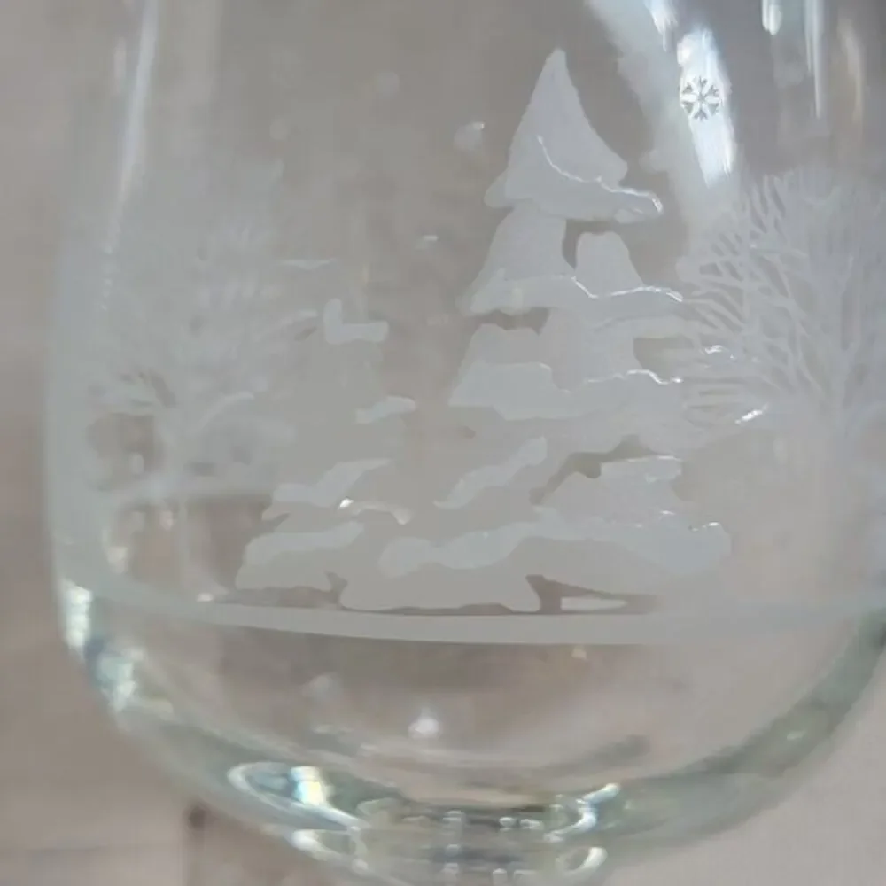 Vintage Christmas Wine Glasses‎ Winter Wonderland Frosted Tulip Hand Blown Set 3